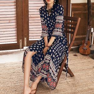 ワンピース 夏 春 レディース 半袖 ロング 大きいサイズ ミモレ 膝丈 五分袖 七分袖 カシュクール エスニック (メール便送料無料)(w513)