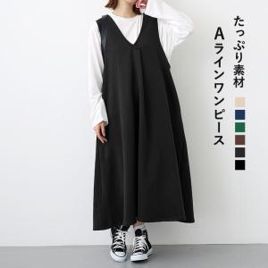 ワンピース ジャンスカ ワンピ レディース 裏起毛 Aライン 秋 冬 黒 おしゃれ Vネック ロング 暖か ポケット ^w713^｜raspberryy