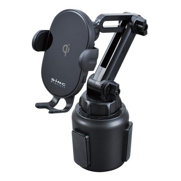 車内用品 スマホホルダー Qi ワイヤレス充電器搭載 ブラック D600 ドリンクホルダー差込取付 ...