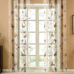 Topfinel レースカーテン UVカット 半遮光 遮熱 蝶柄 幅100x丈110cm 2枚組 マルチカラー