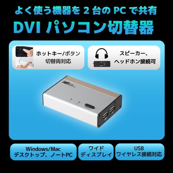 USB接続 DVI Audio対応 (PC2台用) RS-230UDAA パソコン自動切替器 KVM...