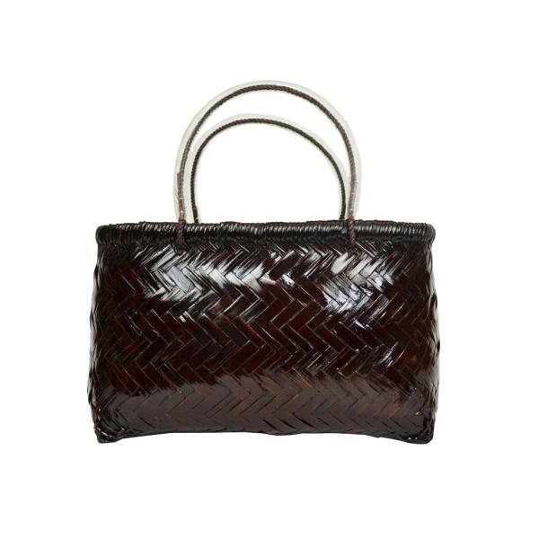 竹製 市場かご よこ型S ダークブラウン 横長 竹かごバッグ