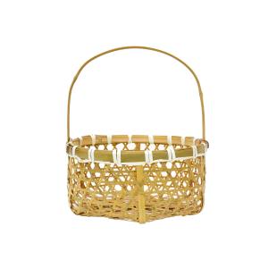 竹籠 竹の収穫かご 青竹 六ツ目編み 六角 一本手 S 竹籠 : ラタン