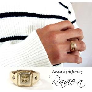 メンズ クロス 指輪 ワイルド ゴツめ k10 イエローゴールド リング｜raviea-accessory