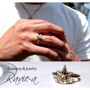 メンズ 指輪 スター ブラックダイヤモンド ロック スタッズ  リング 星｜raviea-accessory