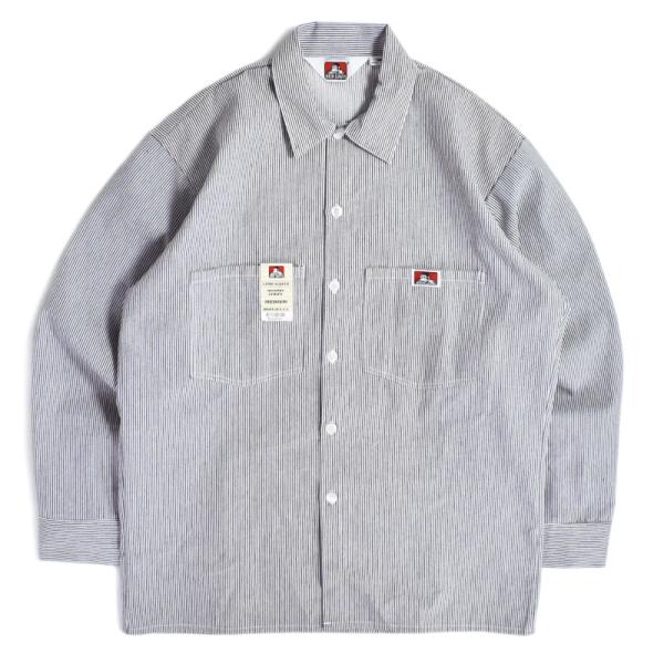 BEN DAVIS ポリコットン L/S ボタンアップ ワーク シャツ ヒッコリー