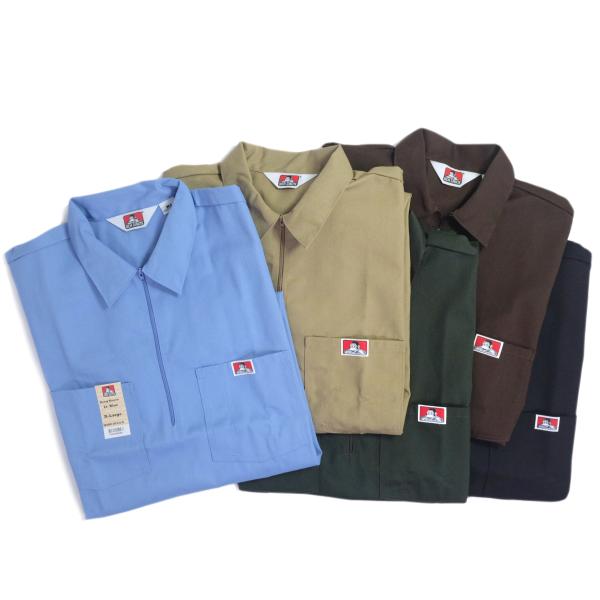 ベン デイビス ショートスリーブ ソリッド ハーフジップ ワークシャツ 全5色 メンズ/半袖シャツ