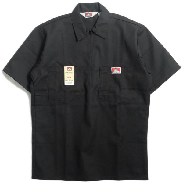 ベン デイビス ショートスリーブ ソリッド ハーフジップ ワークシャツ 全5色 メンズ/半袖シャツ
