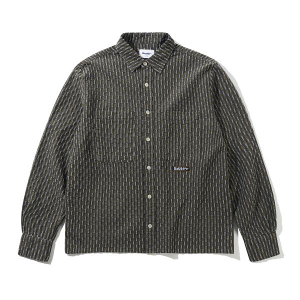 BUTTER GOODS Stitch Shirt Moss モス 長袖 シャツ ストライプ メンズ...