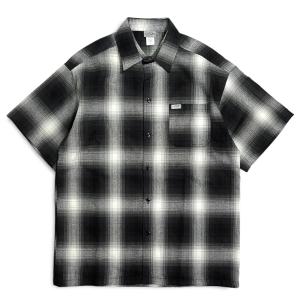 CAL TOP S/S オンブレ チェック シャツ ブラック/アイボリー  メンズ 半袖シャツ ネルシャツ フランネル アメリカ製｜rawdrip