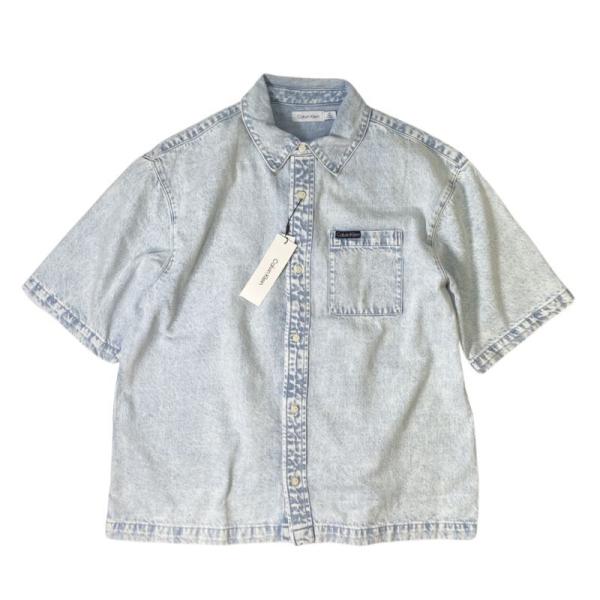 Calvin Klein ショートスリーブ ブリーチデニム シャツ メンズ/レディース/半袖シャツ/...