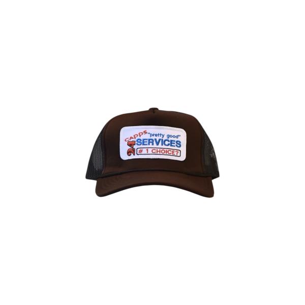 CAPPS PRETTY GOOD SERVICES TRUCKER CAP BROWN メッシュキ...