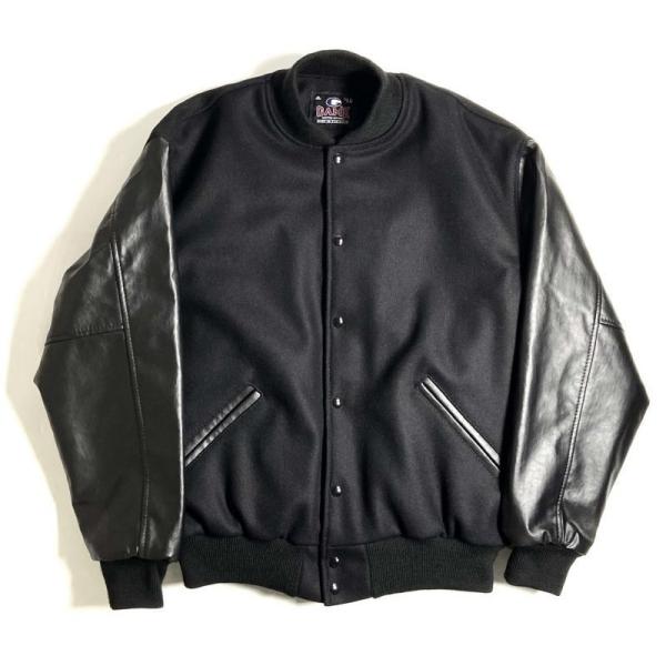 ゲームスポーツウェア ウール PUレザー バーシティー ジャケット ブラック メンズスタジアムジャケ...