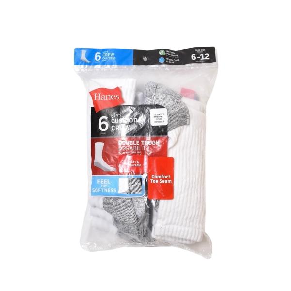 ヘインズ 6パック クッション クルーソックス ホワイト メンズ/レディース/靴下/無地/6足セット