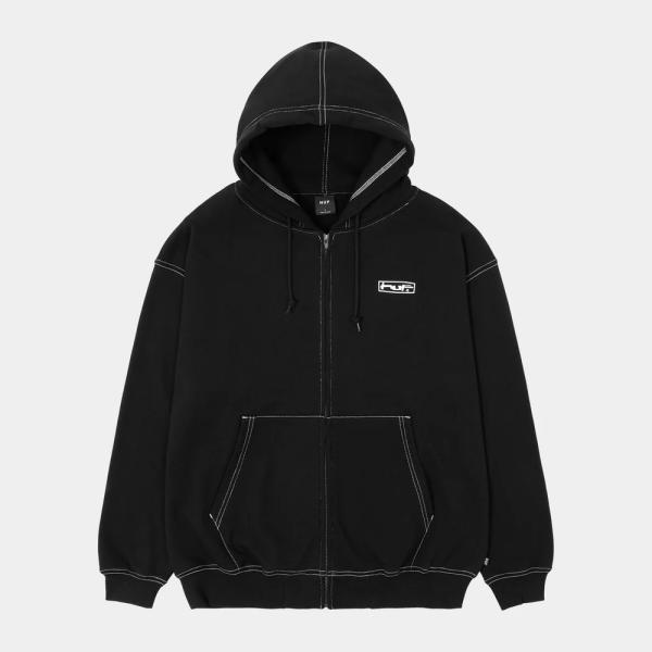 HUF STRETCH F/Z HOODIE - BLACK フルジップ フーディー ブラック ハフ