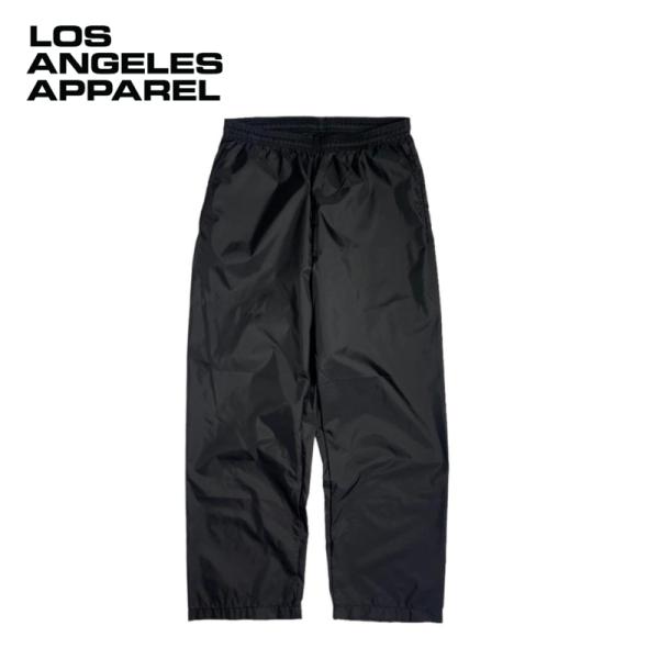 LOS ANGELES APPAREL ライトウェイト ナイロン タフタ ワイドレッグ パンツ ブラ...