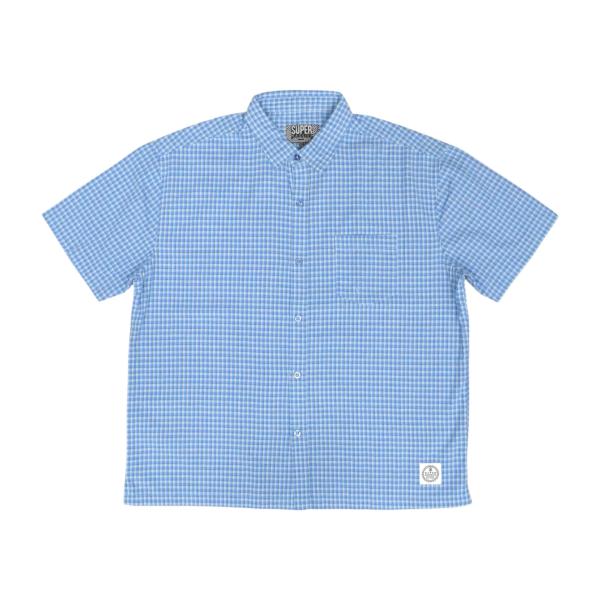 Massive ショートスリーブ チェック シャツ ブルー メンズ レディース 半袖シャツ