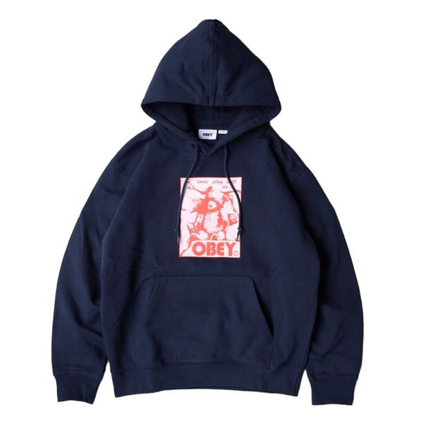 オベイ COME PLAY WITH US プルオーバー フーディー ネイビー  メンズ レディース...