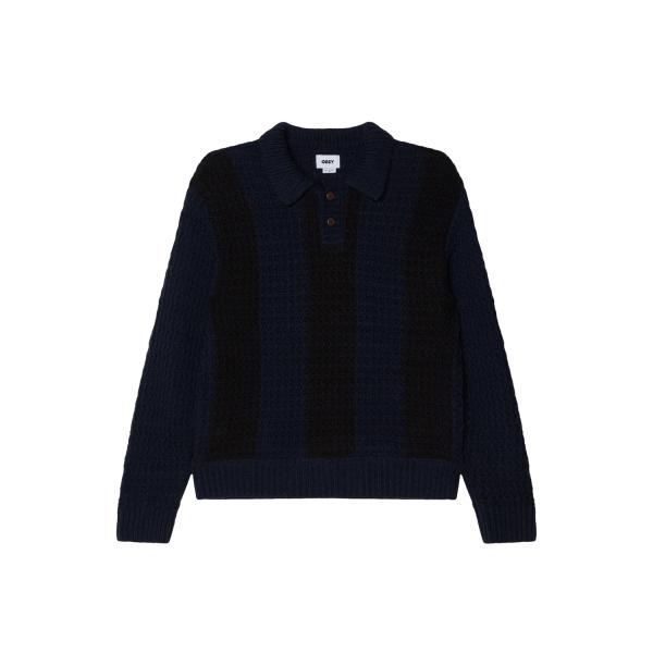 OBEY オベイ TEXTURED RUGBY POLO - DARK NAVY MULTI メンズ...