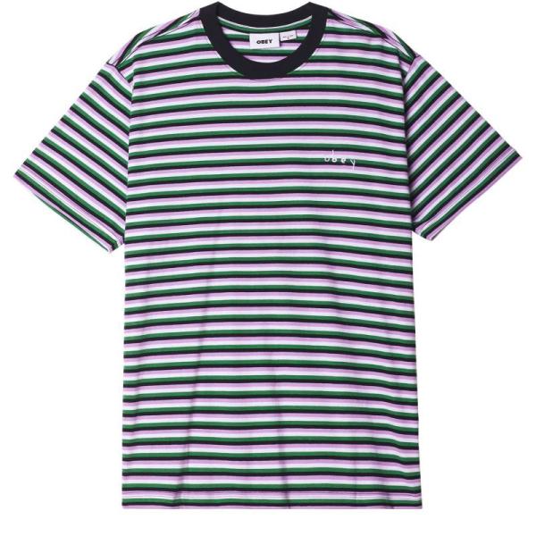 OBEY TRIBUTE S/S ストライプ Tシャツ ブラックマルチ メンズ レディース 半袖 O...