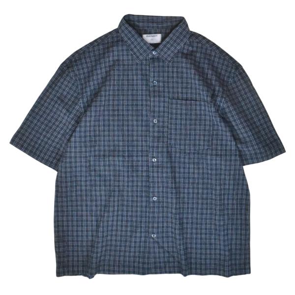 Old Navy オールドネイビー S/S Seersucker Check Shirt Navy ...