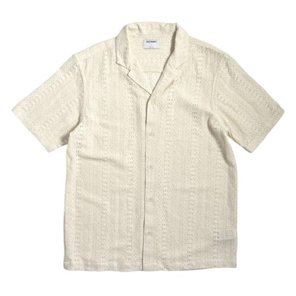 オールドネイビー メッシュ キャンプ シャツ オフホワイト Old Navy 半袖シャツ メンズ レ...