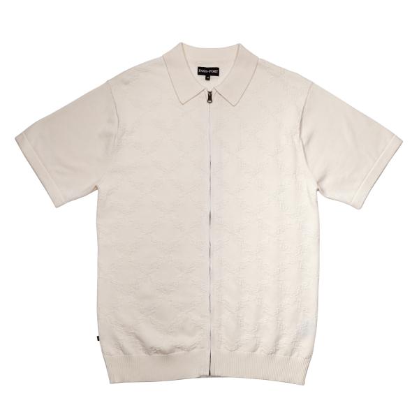 PASS~PORT ブラスコ ジップ S/S ニット クリーム  メンズ ニットポロ 半袖 ポロシャ...