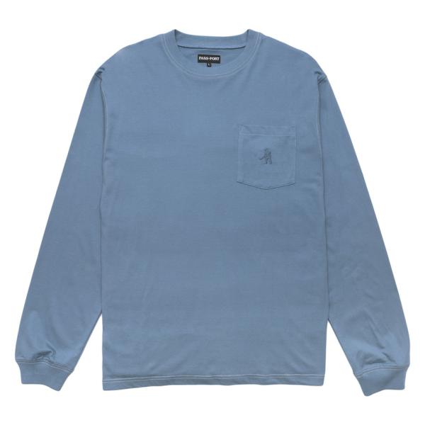 PASS~PORT オーガニック ポケット L/S Tシャツ ブルー パスポート