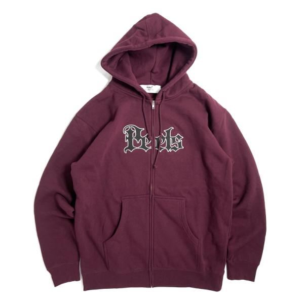 PEELS GOTH LOGO FULL ZIP HOODIE MAROON/ピールズ フルジップパ...