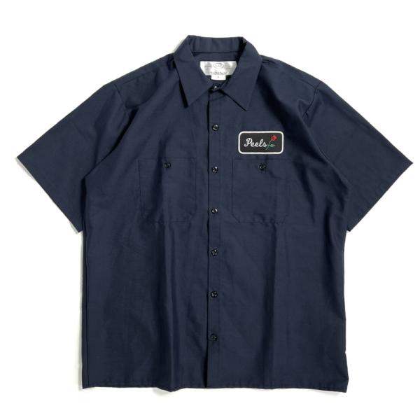 PEELS ROSE LOGO S/S WORK SHIRT NAVY/ピールズ ショートスリーブ ...