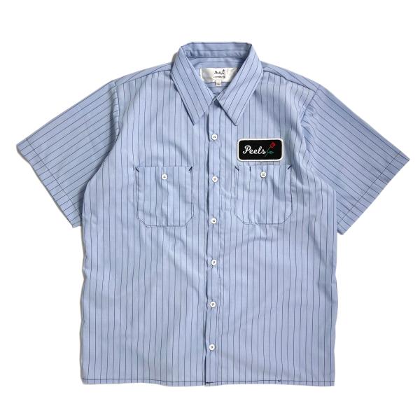 PEELS S/S STRIPE WORK SHIRT LIGHT BLUE/ピールズ ショートスリ...