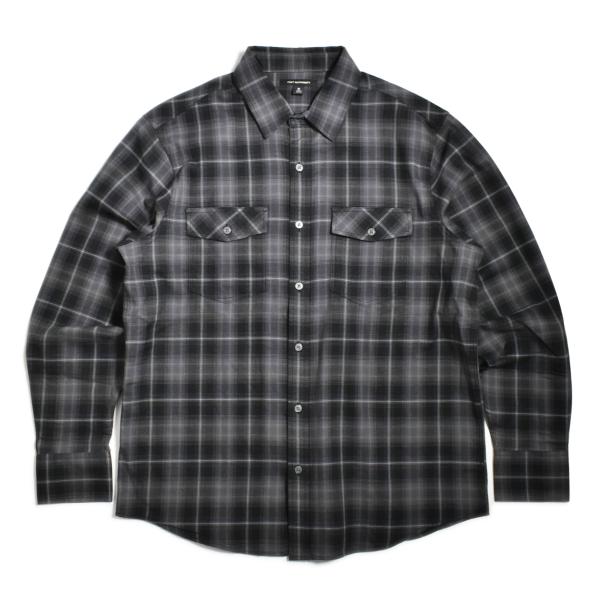 PORT AUTHORITY ロングスリーブ オンブレ プレイド シャツ ディープブラック  メンズ...