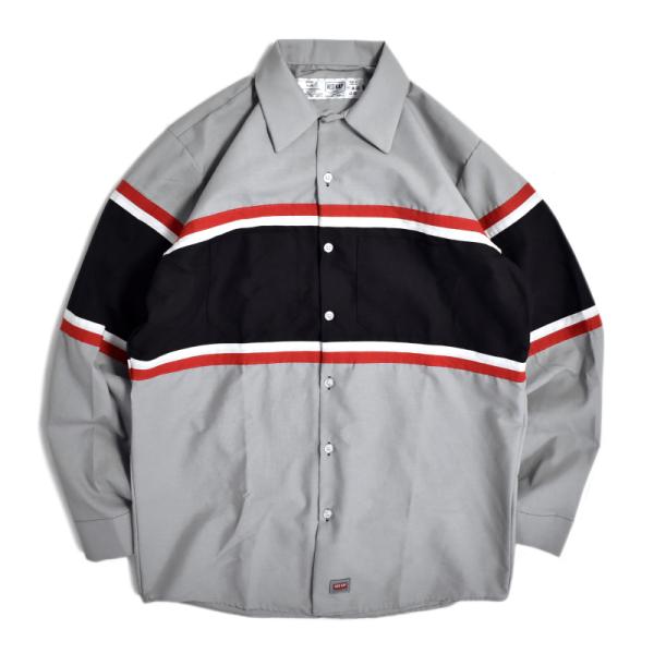 RED KAP ロングスリーブ テクニシャン シャツ グレー/ブラック/レッド/ホワイトストライプ ...