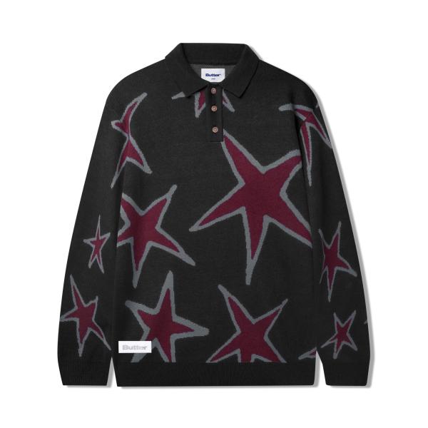 [SALE]BUTTER GOODS スター ポロニット ブラック メンズ レディース  ニットポロ...