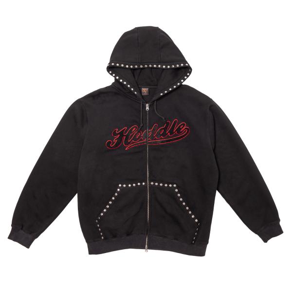 STUDDED INTARSIA SCRIPT ZIP UP HOODIE BLACK  ブラック ...