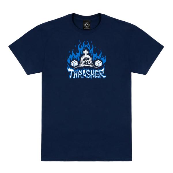Thrasher Who Cares by Neckface Tee - Navy メンズ レディー...