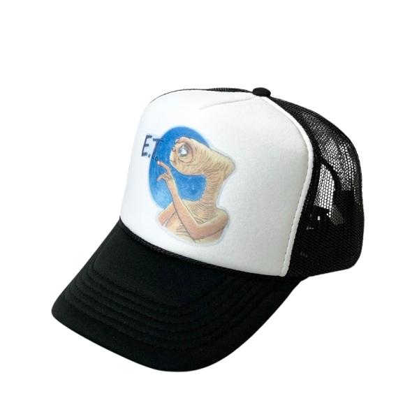 TRUCKER HAT USA E.T. メッシュキャップ ブラック/ホワイト  メンズ レディース...