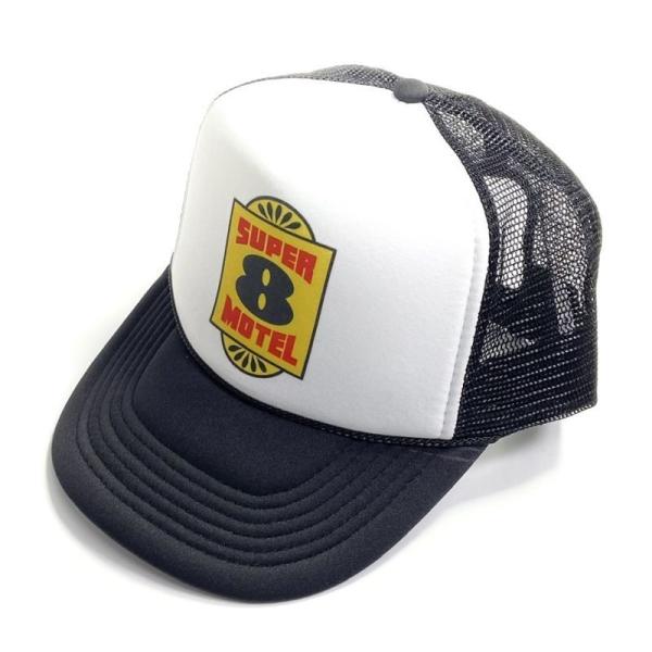 TRUCKER HAT USA スーパー8モーテル メッシュキャップ ブラック/ホワイト