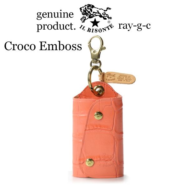 イルビゾンテ キーケース IL BISONTE スマートキーケース アンティークピンク（クロコ型押）...