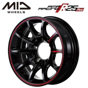 ジムニーシエラ MID RMP RACING R25Plus 16インチ 5.5J インセット-25 5穴 PCD139.7  ブラック/リムレッドライン スポーク ホイール 単品1本｜raybros