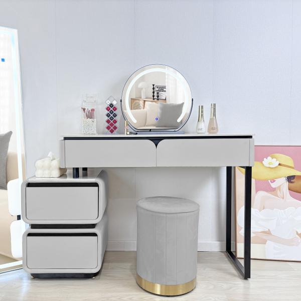 ドレッサー 化粧台 スライド 北欧風  鏡台 オシャレ LEDミラー　ホワイト 姫系 コスメ台 デス...