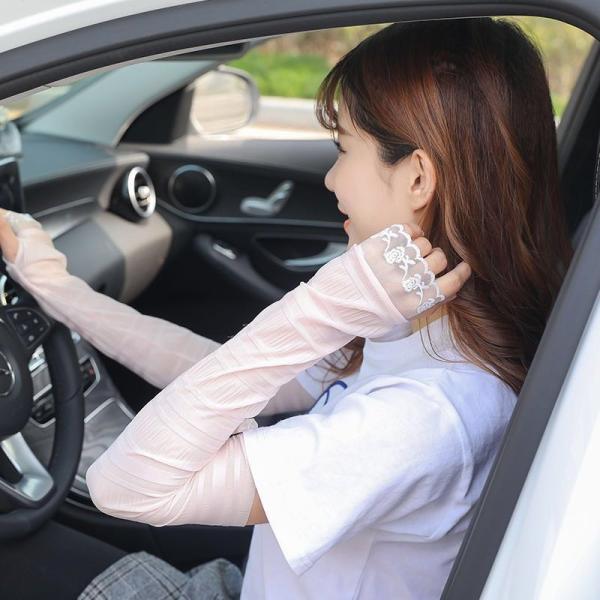 UVカットフリル アームカバー 指穴付き ピンク ホワイト パープル グレー ブラック ベージュ イ...