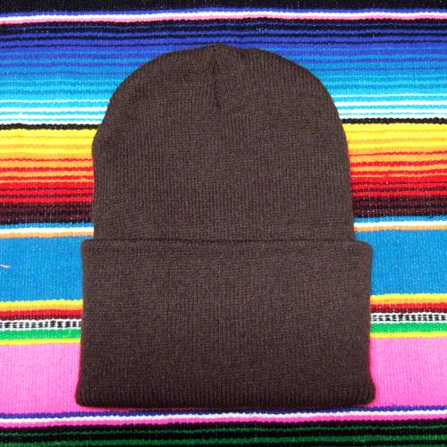 無地 ロングニットキャップ (ブラウン)