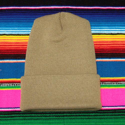 無地 ロングニットキャップ (カーキ)