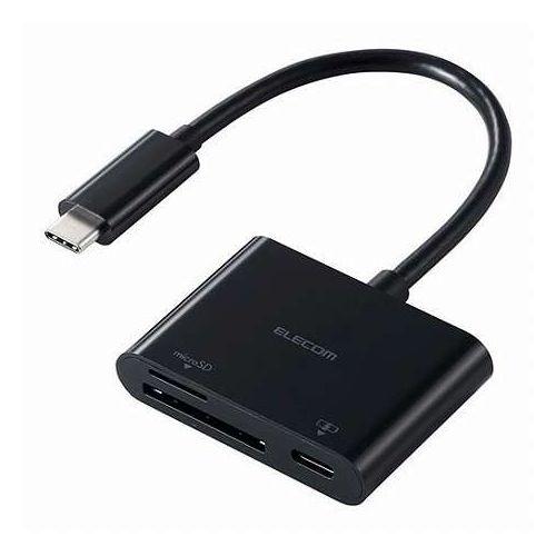 エレコム USB Type-C接続ケーブル付きメモリーカードリーダー USB PD対応 ブラック M...