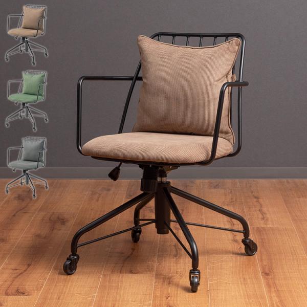 デスクチェア チェア 椅子 オフィスチェア いす おしゃれ レトロ ファブリック キャスター付 ロッ...