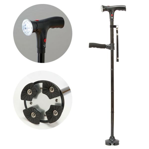 セーフティーステッキ 単品 レギュラー LEDライト付 ブザー付 自立式 ステッキ 杖 長さ調節 折...