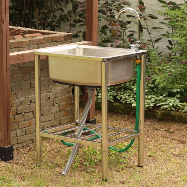 蛇口付き ステンレス流し台 深型 幅60cm 水栓付き ステンレス流し台 シンク ガーデンシンク 作...