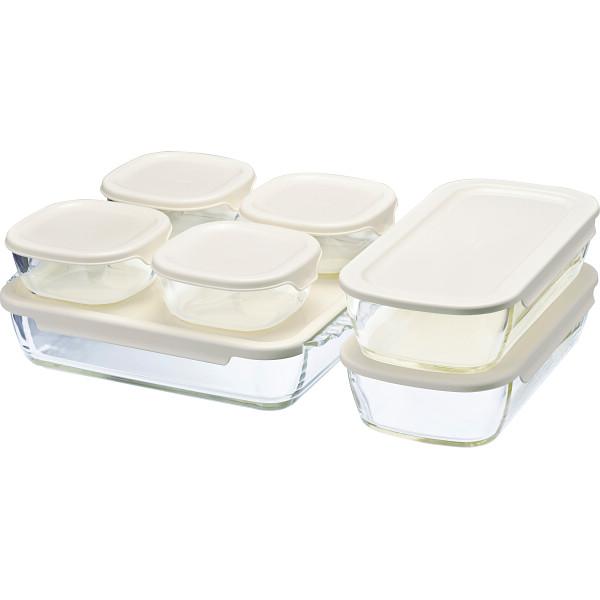 ハリオ スタッキング耐熱ガラスコンテナ・スクエア7個セット HKOZー8002ーOW 代引不可