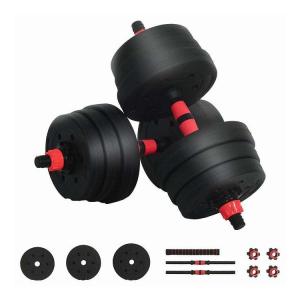 vidaXL 2-in-1 ダンベルバーベルセット 20kg 20kg 黒と赤 セメントと鉄砂 スポーツグッズ エクササイズ フィットネス ウエイトリフティング 代引不可
